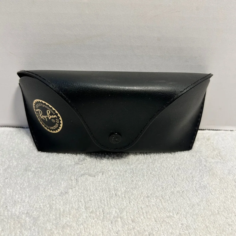 Ray-Ban Sunglasses Case Black Faux Leather Snap Closure with Cleaning Cloth